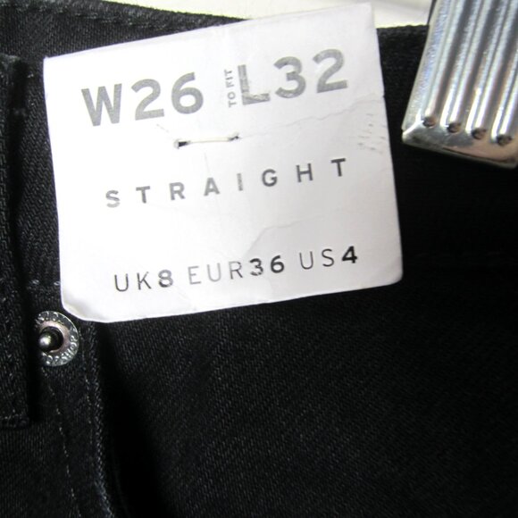 Topshop NEW 26 US 4 Black Straight Jeans Raw Hem 26" Inseam Crop High Waist - Picture 6 of 9